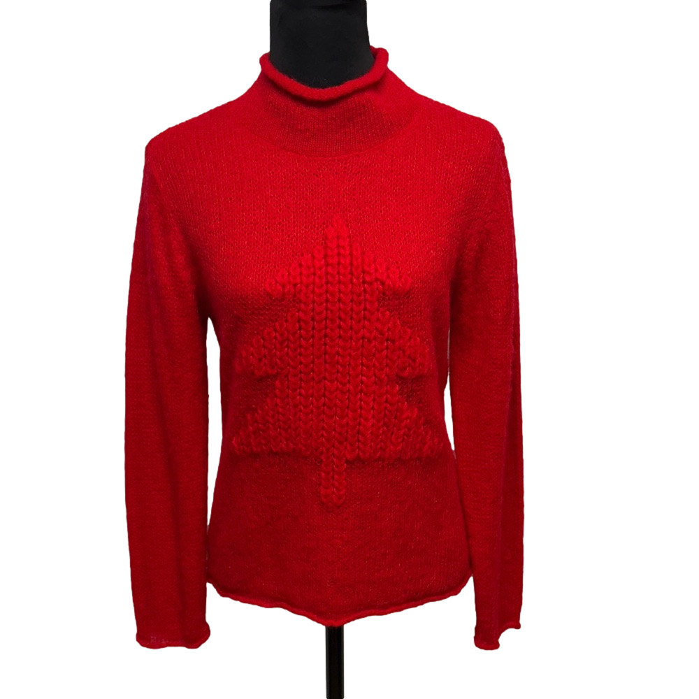 Liz Claiborne Women’s M Red Turtleneck Sweater Tree Motif Holiday Christmas